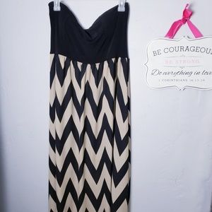 Tan and Black Strappless Maxi Dress